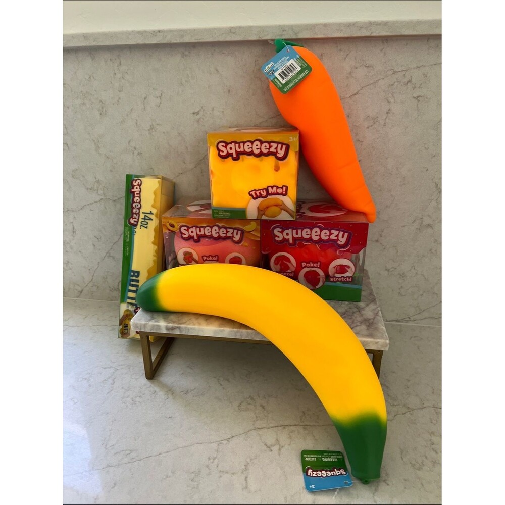 Squeezy squishy toys Peach, Banana, Strawberry,Butter,Cheese &Carrot Bundle